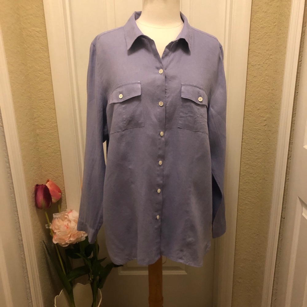 J Jill Linen Long Sleeve Top, Sz L
